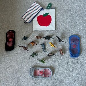 Colorful Dinosaur Toy Set with Socks and Pouches